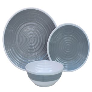 Outdoor Revolution Premium 12pc Melamine Plate and Bowl Set Pastel Grey | Plates & Bowls